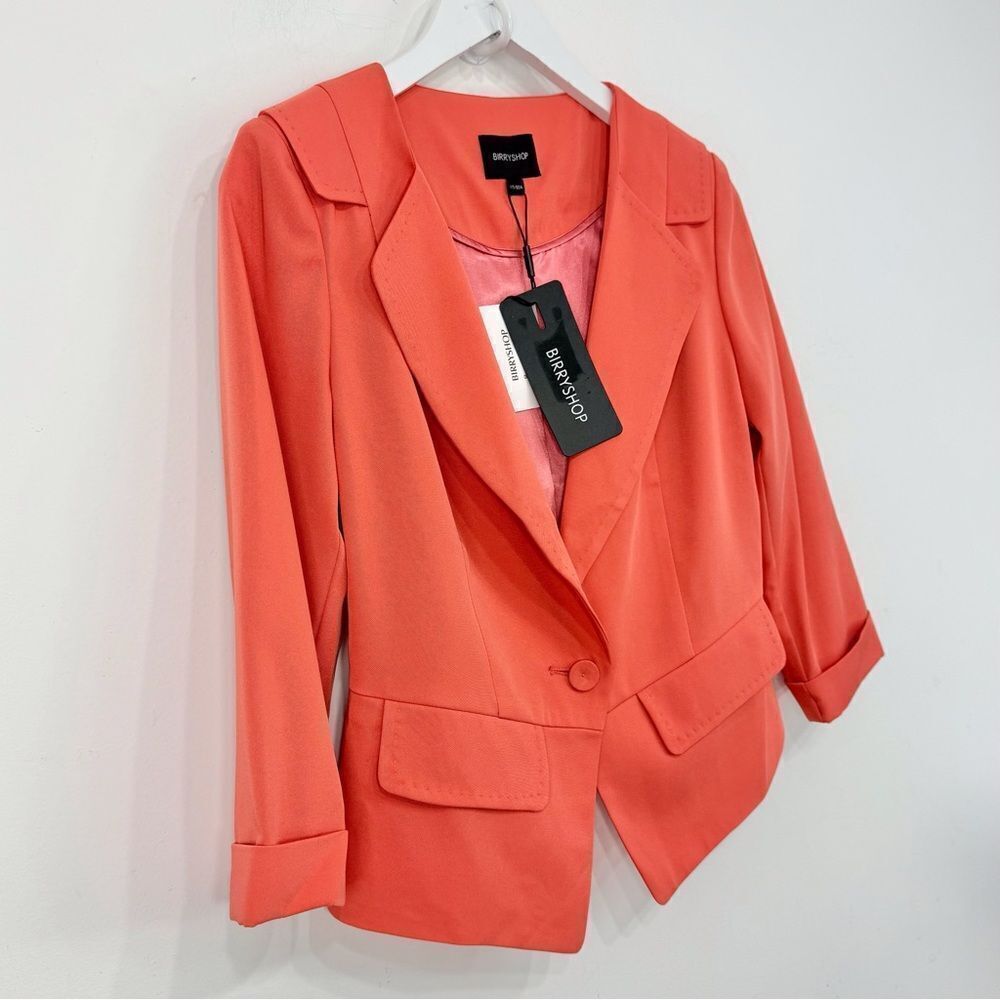 Birryshop Coral Orange Asian Lined Sprin Summer Blazer Jacket NEW - Picture 2 of 16